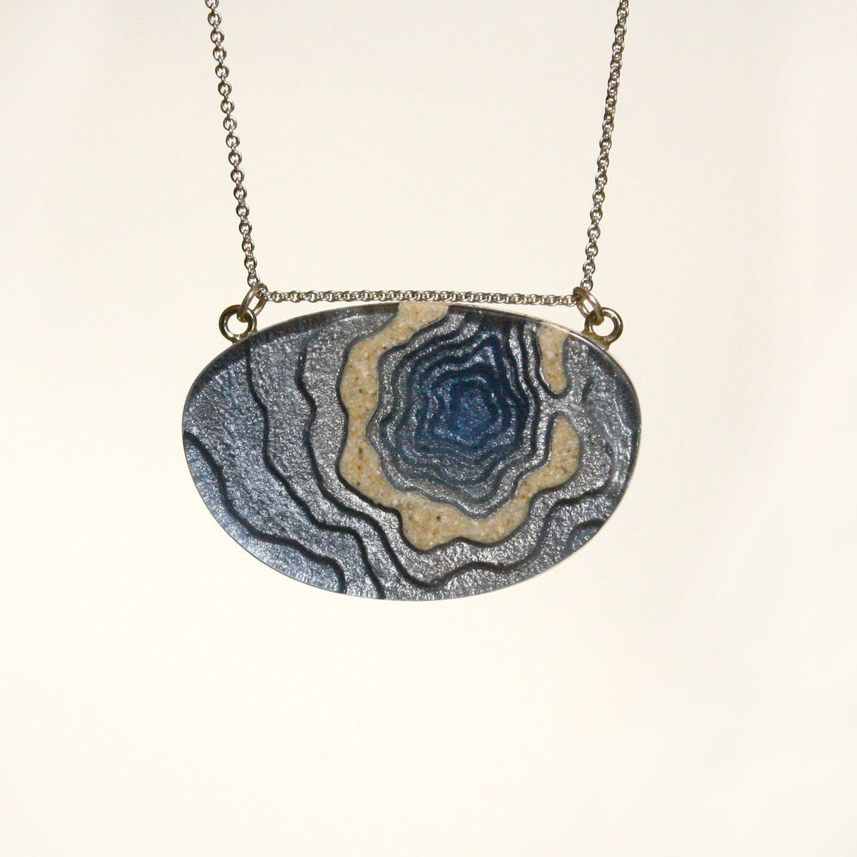 Silver Atoll Pendant Necklace – Aqua & Ultramarine Resin with Sand Design