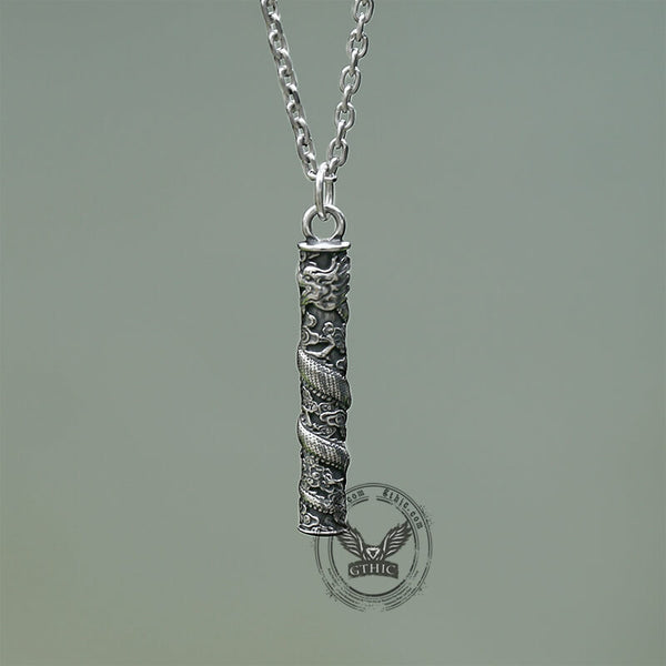 Auspicious Dragon Column Stainless Steel Pendant