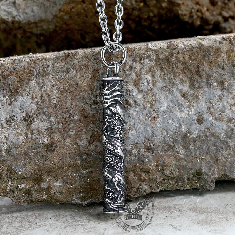 Auspicious Dragon Column Stainless Steel Pendant