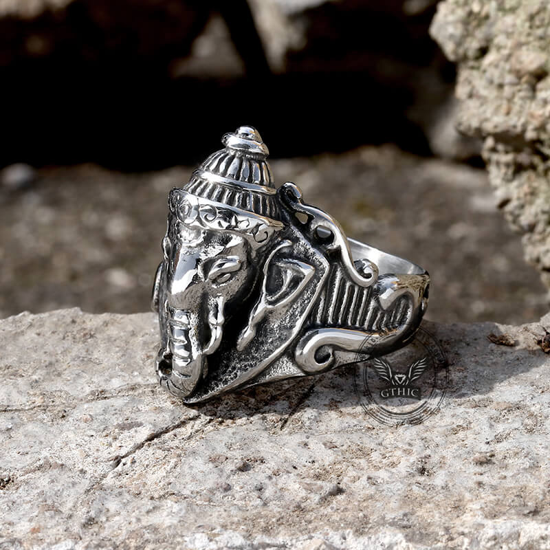 Auspicious Elephant Stainless Steel Animal Ring