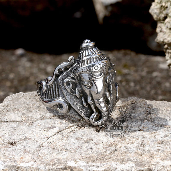 Auspicious Elephant Stainless Steel Animal Ring