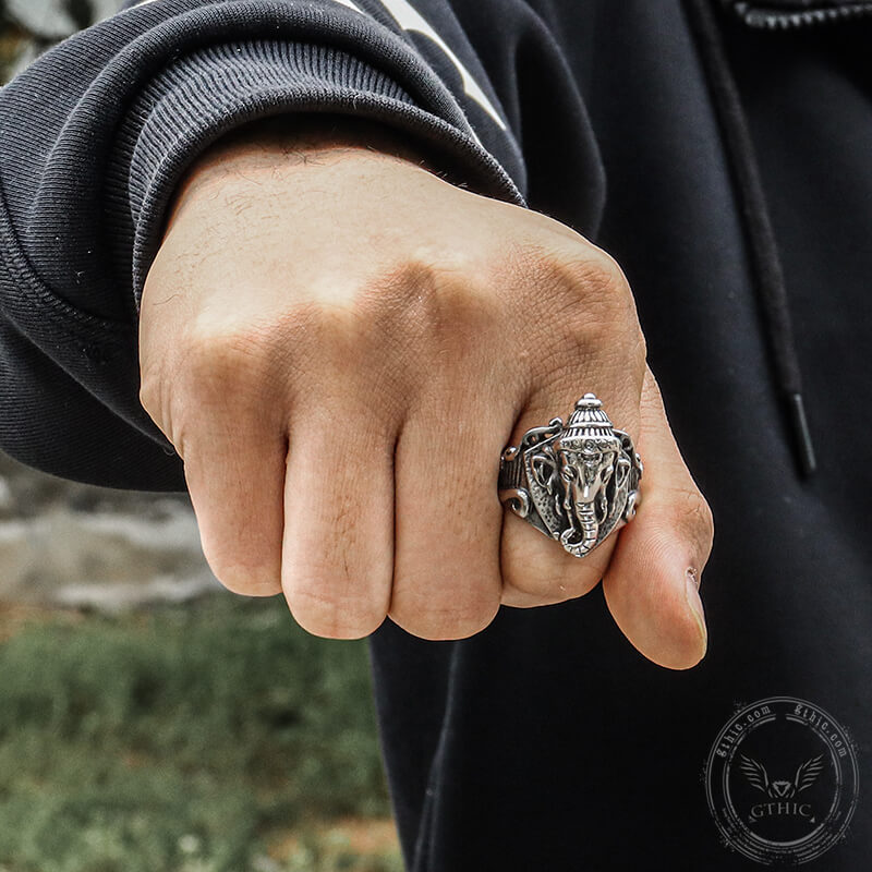 Auspicious Elephant Stainless Steel Animal Ring