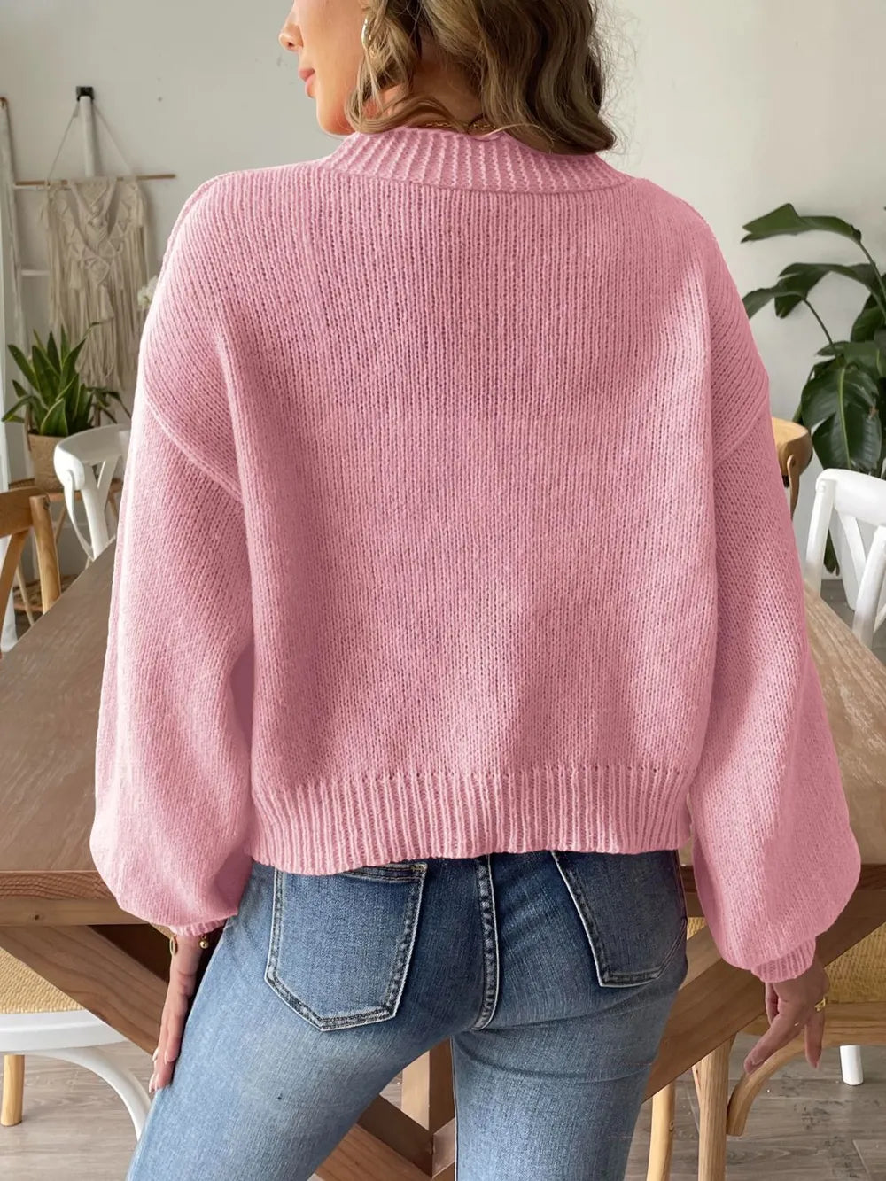 Autumn and winter lantern sleeve simple casual sweater jacket