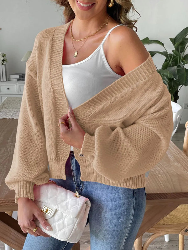 Autumn and winter lantern sleeve simple casual sweater jacket