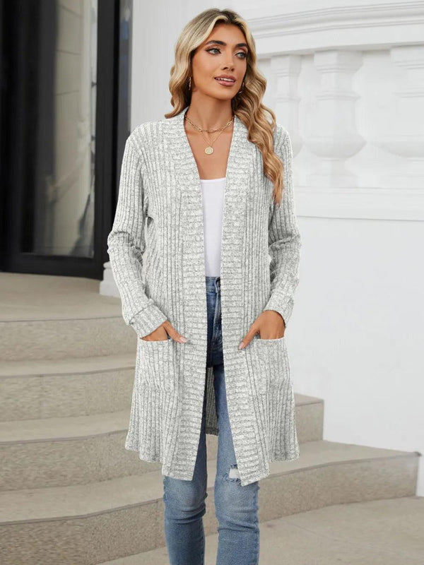 Autumn and winter long color long sleeved loose pocket cardigan jacket for women