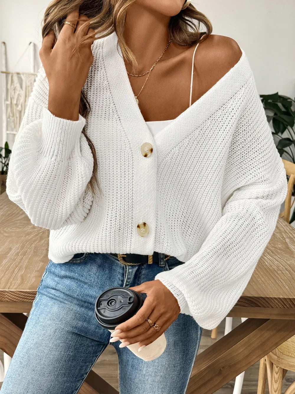Autumn and winter new minimalist short button jacket sweater cardigan