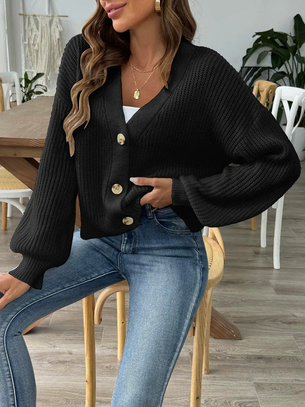 Autumn and winter new minimalist short button jacket sweater cardigan
