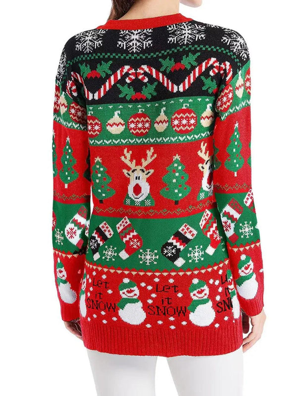 Autumn and winter new sweater jacket women's casual long sleeved Christmas sweater