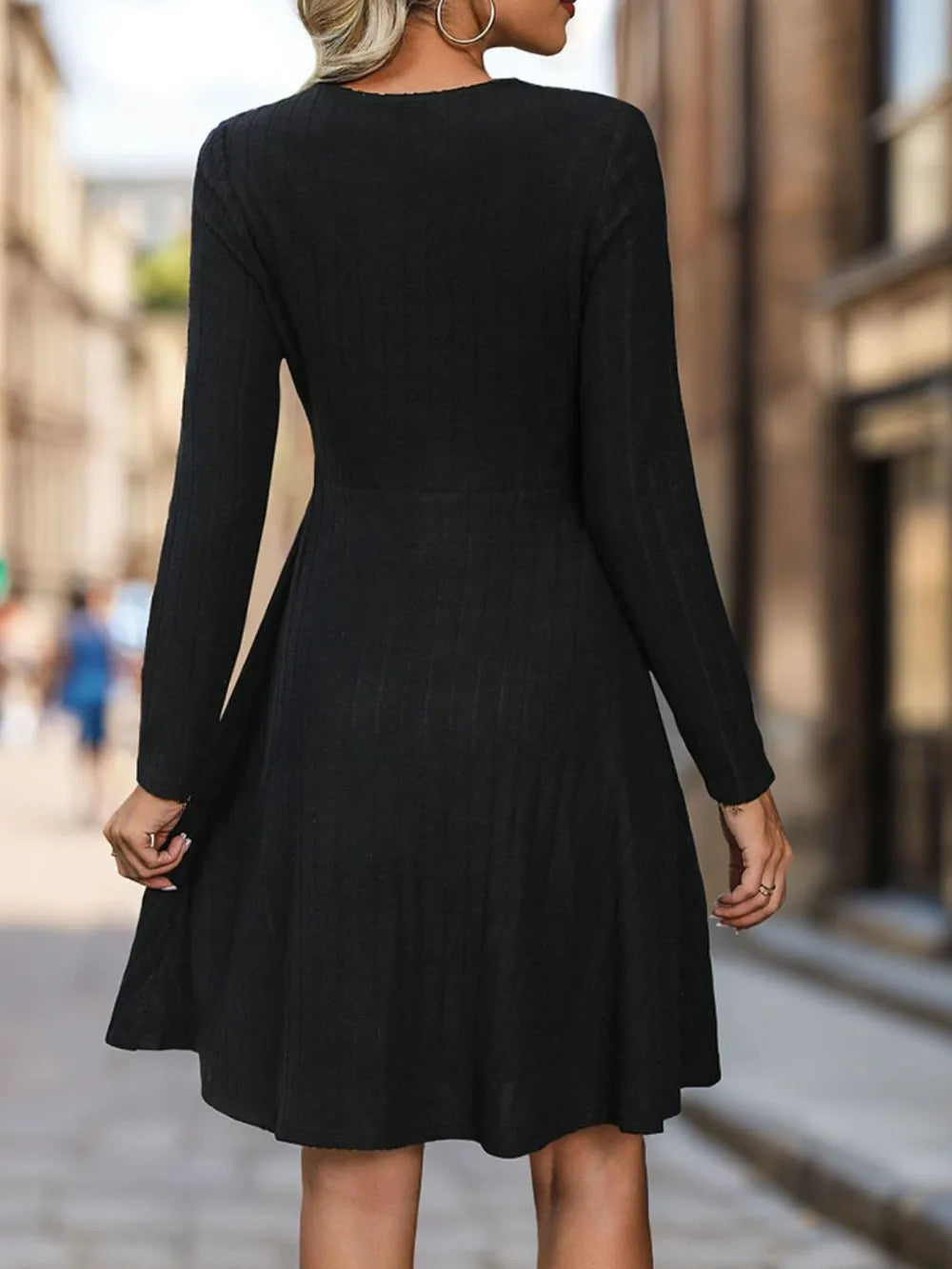Autumn dress long sleeved pit stripe solid color knitted skirt