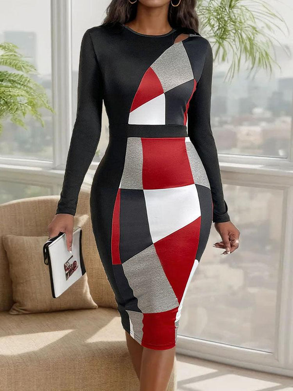 Autumn slimming temperament commuting geometric figure high waisted long skirt