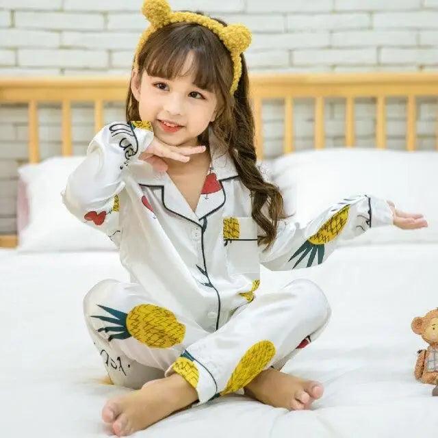Autumn Winter Long Sleeve Kid Sleepwear Set Silk Pajamas Set Boys Pajamas Sets For Kids Home Cloth Girls Pajamas Set Kids Pajamas Sets Girls Cartoon Pattern Night Suit Children Sleepwear Pajamas Kids Silk Nightwear