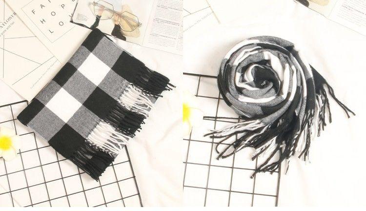 Autumn Winter Luxury Soft Men's Plaid Lightweight Scarf Elegant Thicken Wrap Shawl Ladies Lightweight Escharpe Soft Wool Elegant Neckwear Cashmere Scarf Long Thick Warm Unisex For Women Men