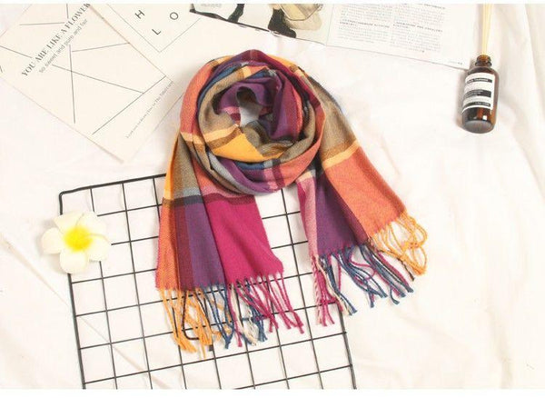 Autumn Winter Luxury Soft Men's Plaid Lightweight Scarf Elegant Thicken Wrap Shawl Ladies Lightweight Escharpe Soft Wool Elegant Neckwear Cashmere Scarf Long Thick Warm Unisex For Women Men