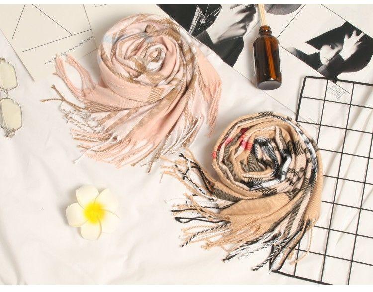 Autumn Winter Luxury Soft Men's Plaid Lightweight Scarf Elegant Thicken Wrap Shawl Ladies Lightweight Escharpe Soft Wool Elegant Neckwear Cashmere Scarf Long Thick Warm Unisex For Women Men