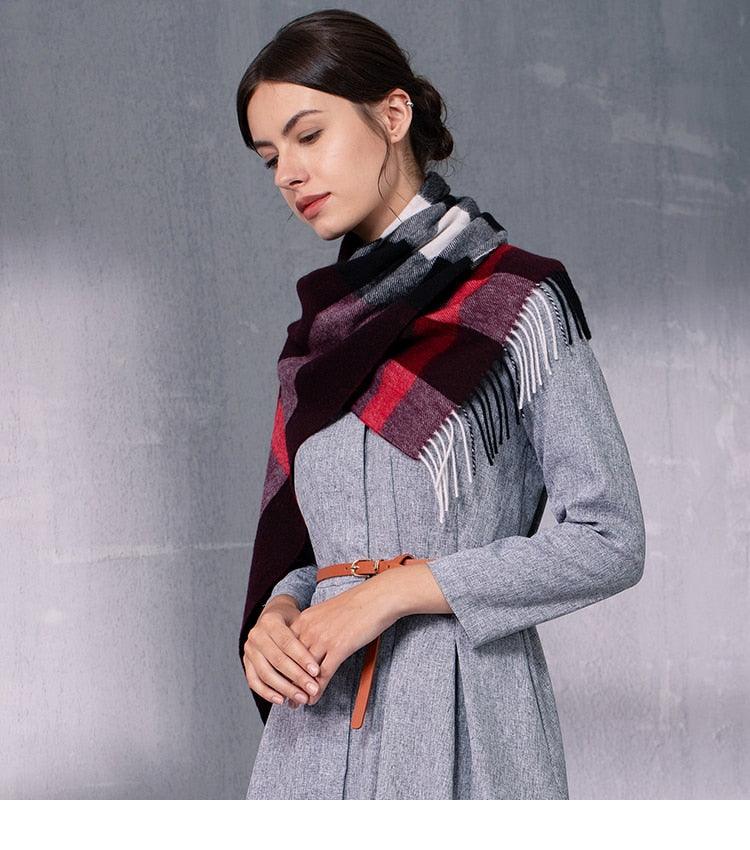 Autumn Winter Super Soft Hijab Classic Cashmere Tartan Lightweight Pure Wool Plaid Scarf Women's Shawls Elegant Thickened To Keep Warm For Women
