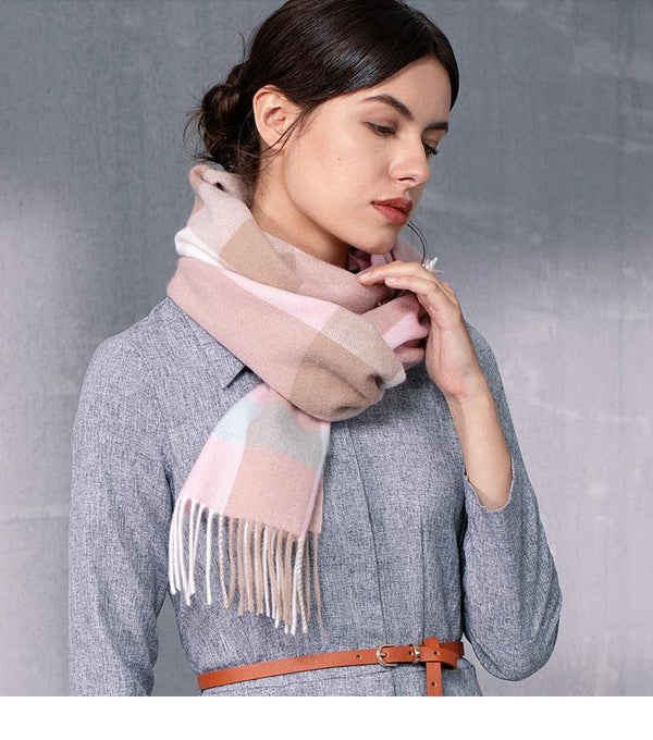 Autumn Winter Super Soft Hijab Classic Cashmere Tartan Lightweight Pure Wool Plaid Scarf Women's Shawls Elegant Thickened To Keep Warm For Women