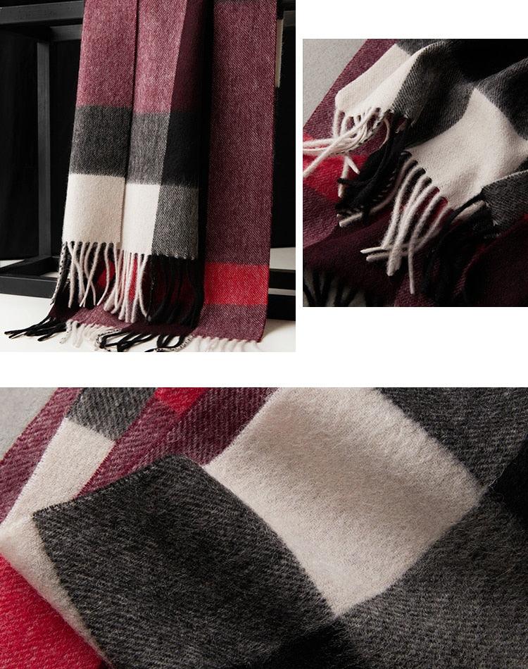 Autumn Winter Super Soft Hijab Classic Cashmere Tartan Lightweight Pure Wool Plaid Scarf Women's Shawls Elegant Thickened To Keep Warm For Women
