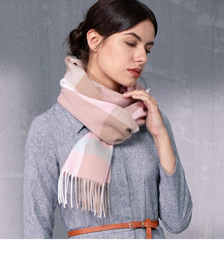 Autumn Winter Super Soft Hijab Classic Cashmere Tartan Lightweight Pure Wool Plaid Scarf Women's Shawls Elegant Thickened To Keep Warm For Women