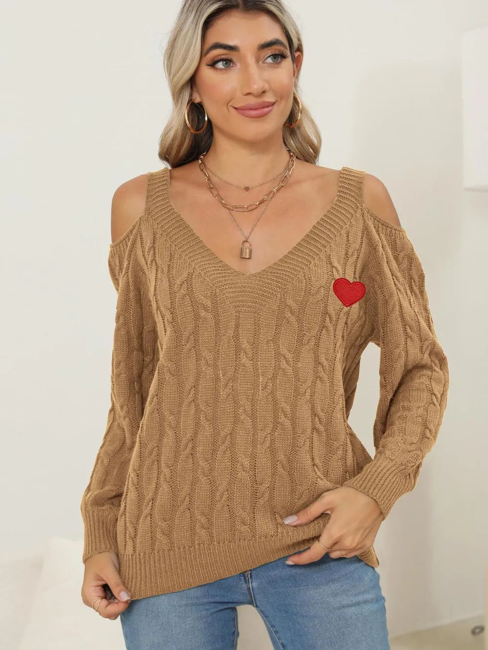 Autumn/Winter Top Deep V Sexy Off Shoulder Loose Hooded Sweater for Women