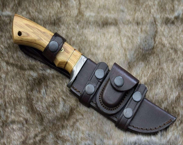 Avatar Damascus Hunting Knife with Exotic Olive Wood Handle - Gifts for You 'n Me