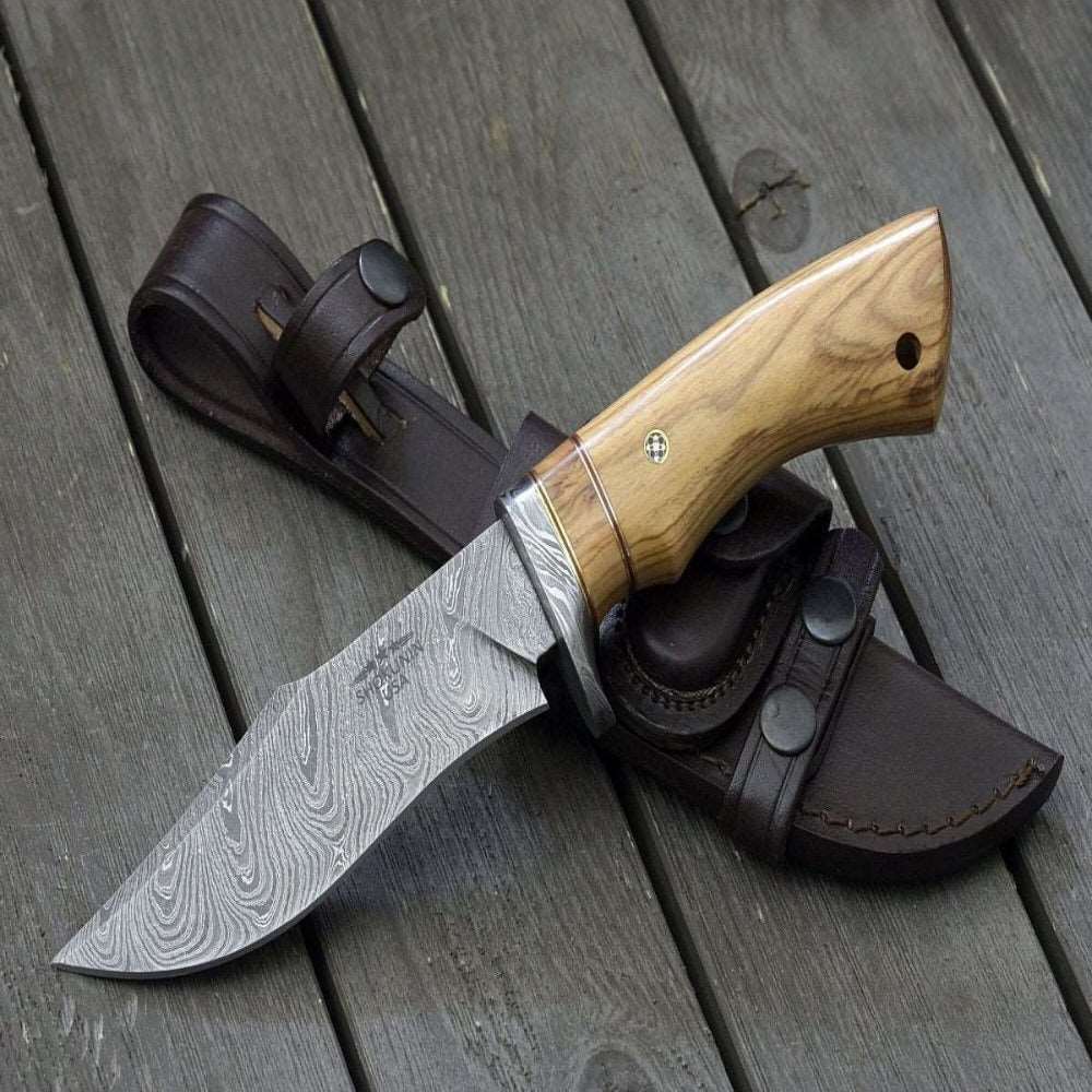 Avatar Damascus Hunting Knife with Exotic Olive Wood Handle