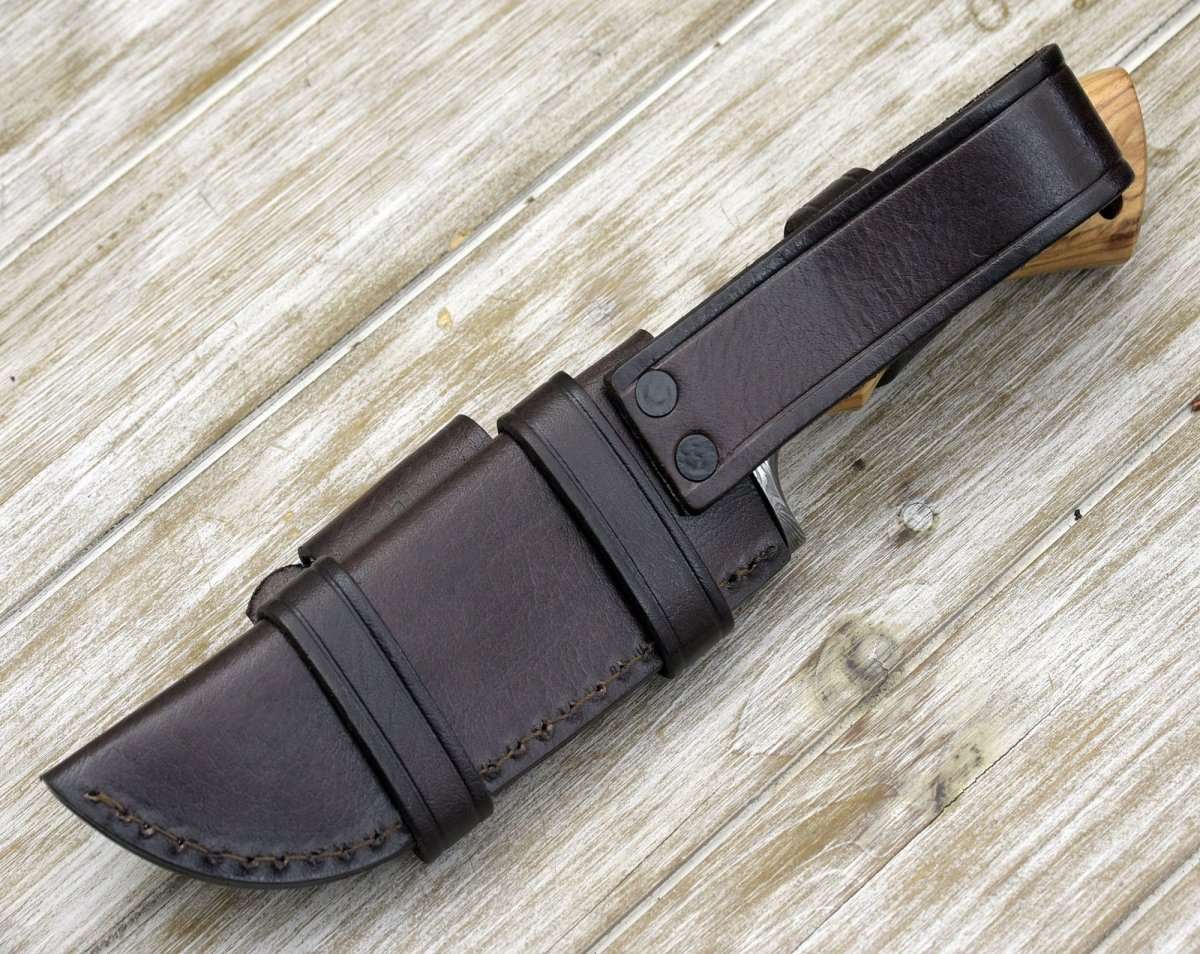 Avatar Damascus Hunting Knife with Exotic Olive Wood Handle