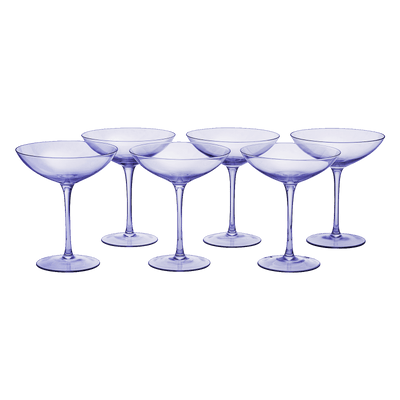 Lavender Champagne Coupes 12oz Set of 6 by The Wine Savant - Colored Champagne Glasses, Prosecco, Mimosa Glasses Set, Cocktail Glass Set, Bar Glassware Bachelorette Anniversary Gifts