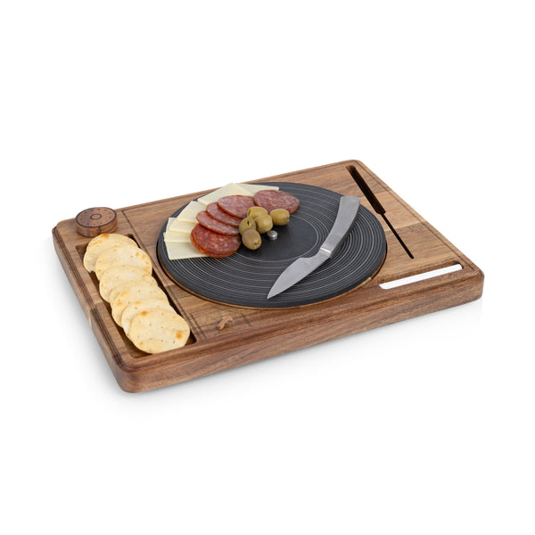 Turntable Acacia and Slate Cheese Board with Knife Picnic Time Family of Brands