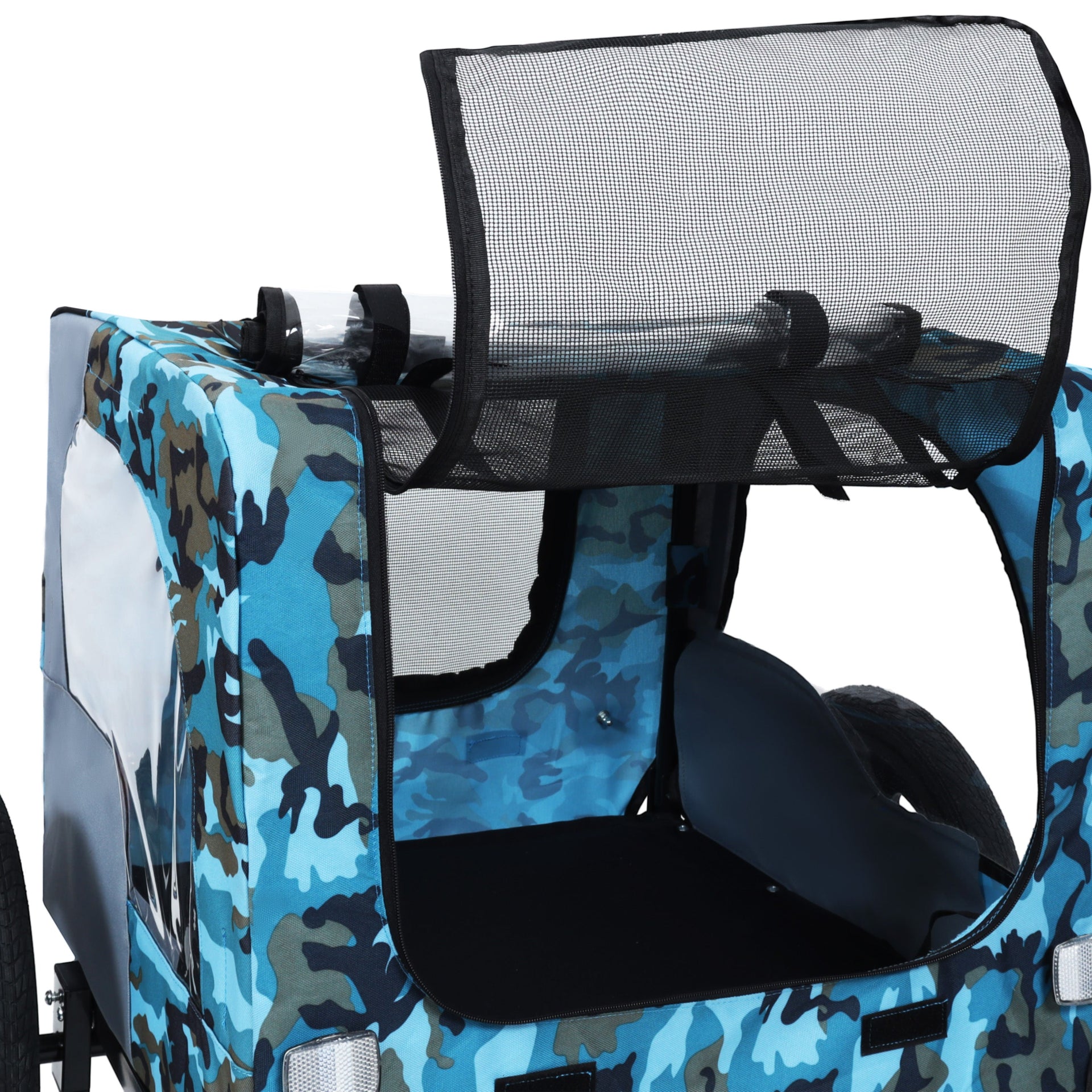Outdoor Heavy Duty Collapsible Pet Bike Trailer with 16-Inch All-Terrain Wheels & Universal Hitch – Foldable Dog/Cargo Carrier Cart for Bicycles, blue, grey