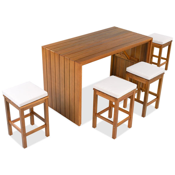 5 Piece Acacia Wood Outdoor Bar Set