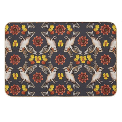 Autumn Sparrows with Flowers & Leaves Bath Mat