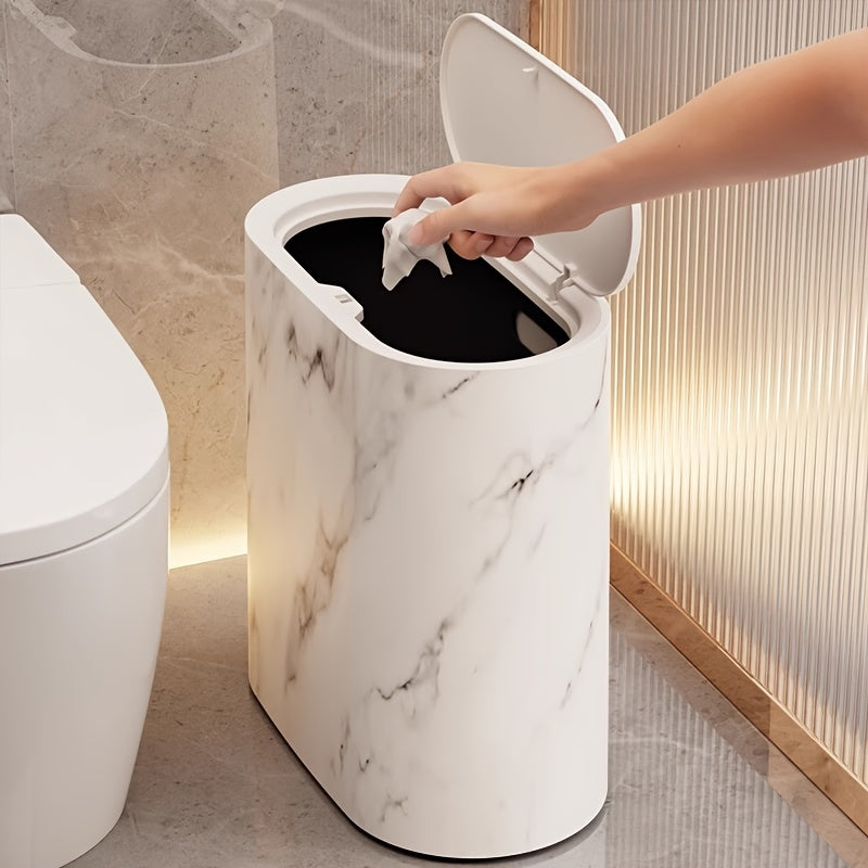 Marble Bathroom Trash Can with Lid Oval Small Kitchen Garbage Bin
