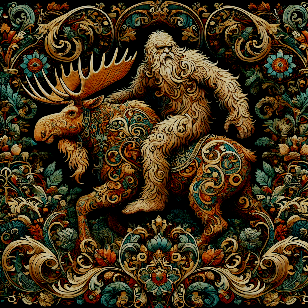 Bigfoot Art Prints – Sasquatch Wall Art with Moose Artwork Print in 12x12 Mat