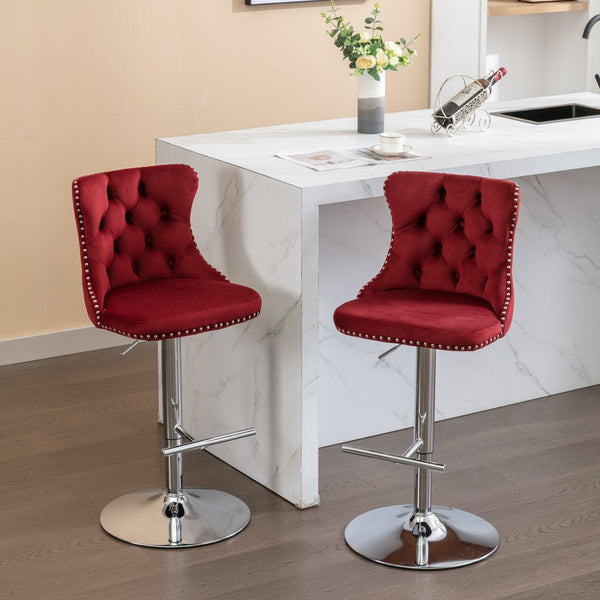 Modern Velvet Swivel Barstools with Adjustable Seat Height and Chrome Base