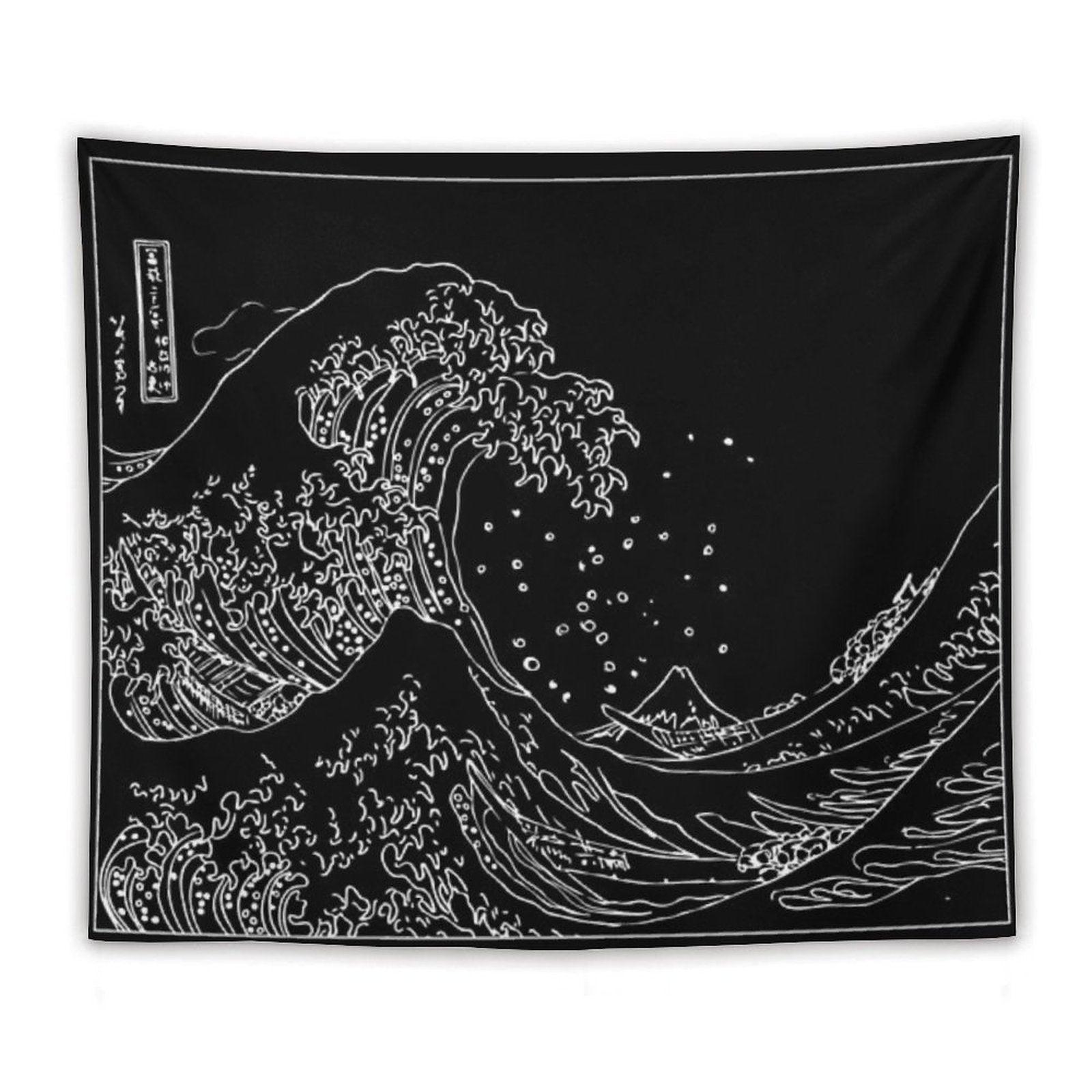Great Wave Outline Black And White Tapestry