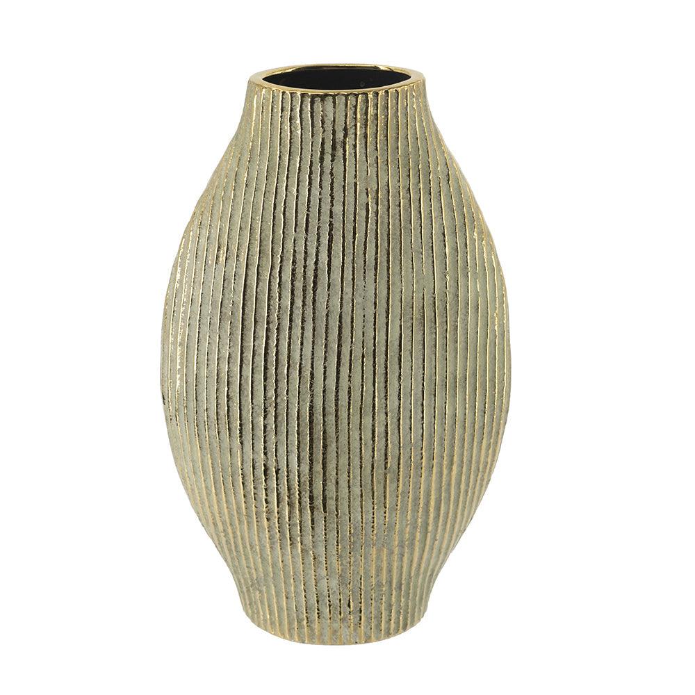 Gold Ribbed Ceramic Floor Vase