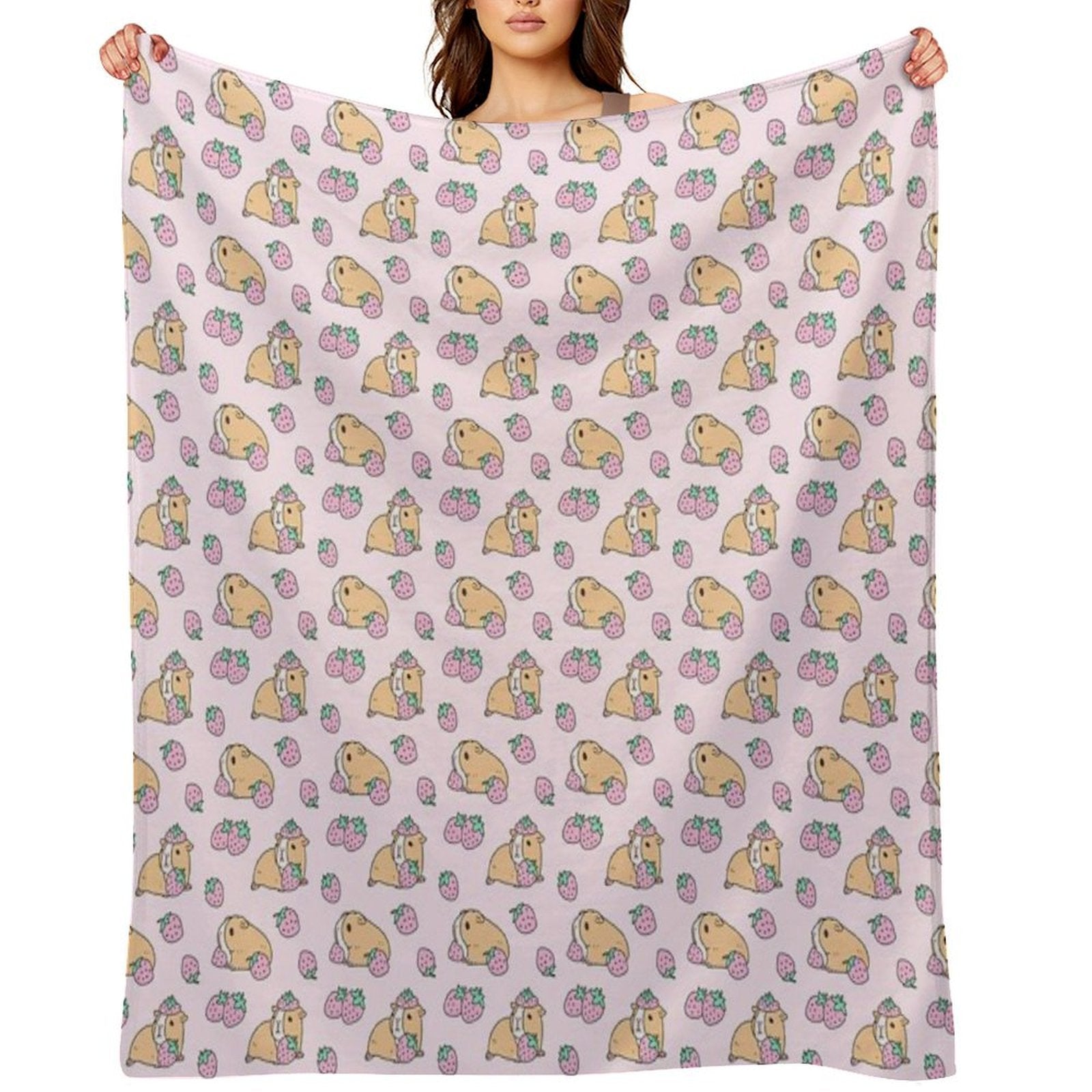 Pink Guinea Pig And Strawberry Pattern Eco-conscious Throw Blanket