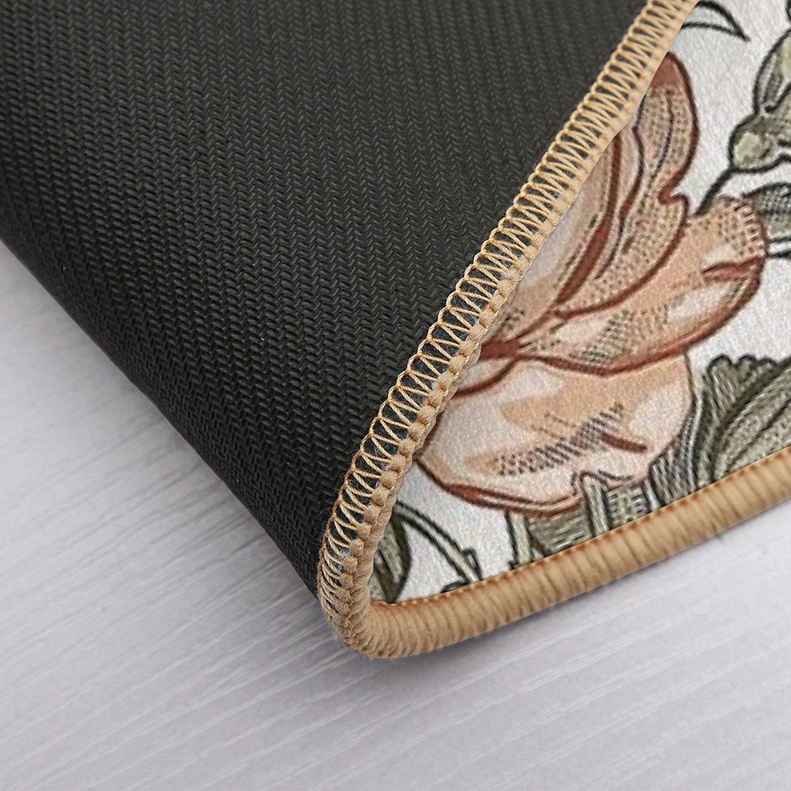 Blooming Beige Multicolor Peony Daisy Floreal Pattern  Absorbent Bath Mat