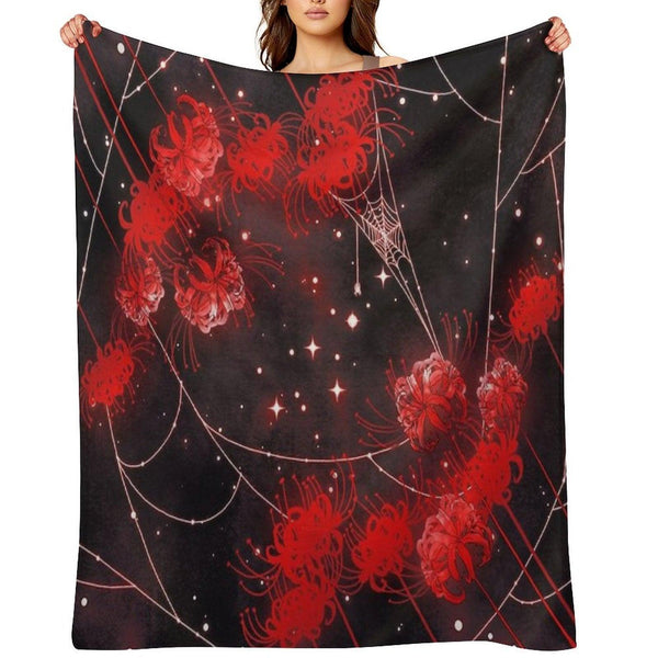 Galaxy Red Spider Lilies And Webs Throw Blanket