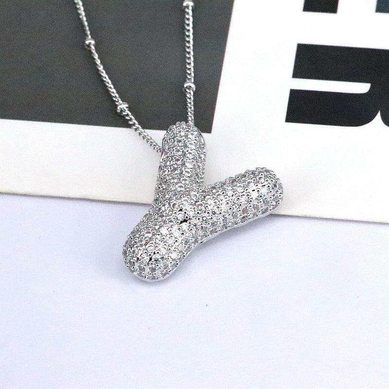 Copper Inlaid Zircon Letter Pendant Necklace for Women