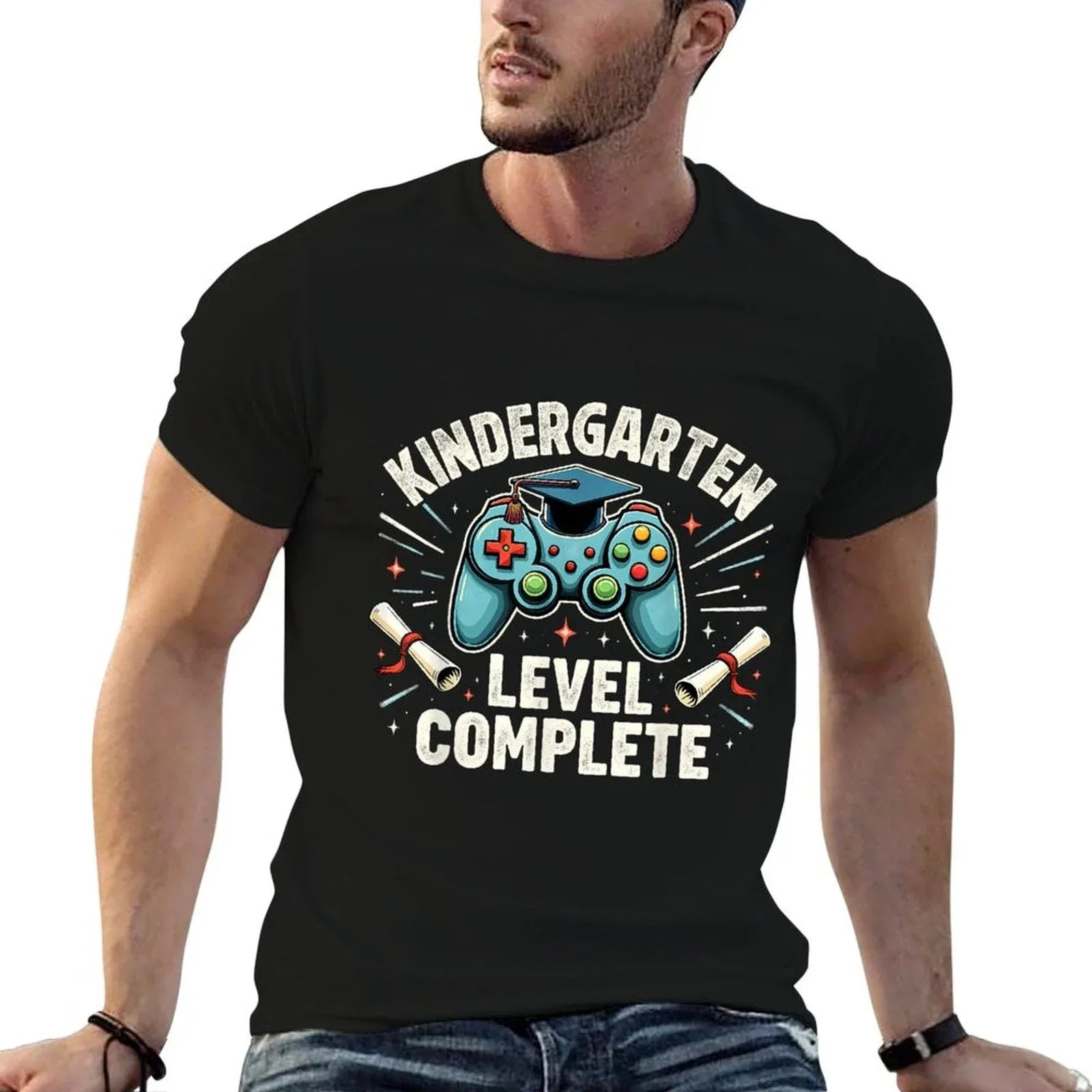 Kindergarten Level Complete Funny Graduation 2025 Gamer Boys T-Shirt