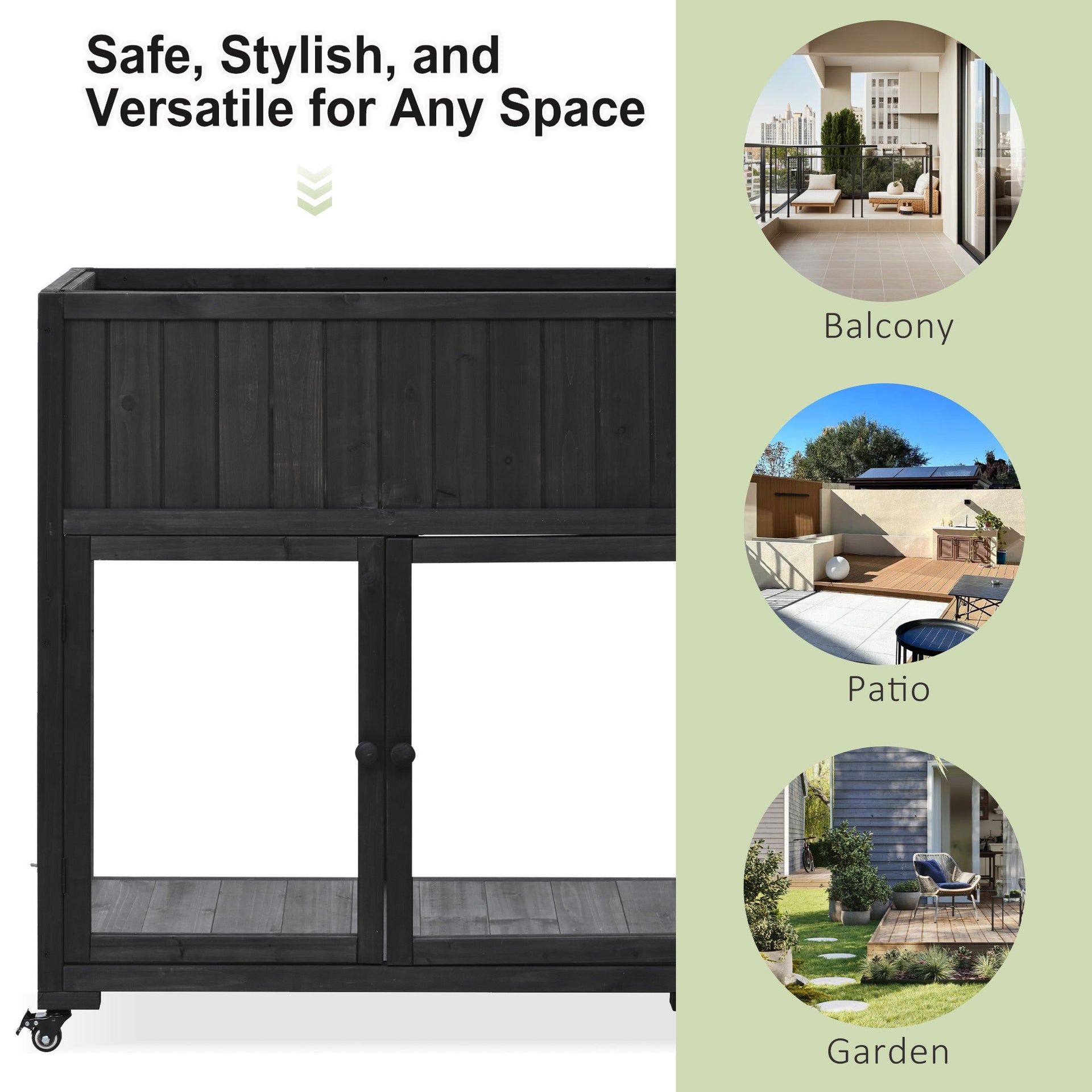 Patio 35.4''x17.7''x37.4'' Mini Wood Cold Frame, Compact 2 Doors Garden Greenhouse with Wheels, Raised Bed with Liner for Indoor Outdoor Use, Black