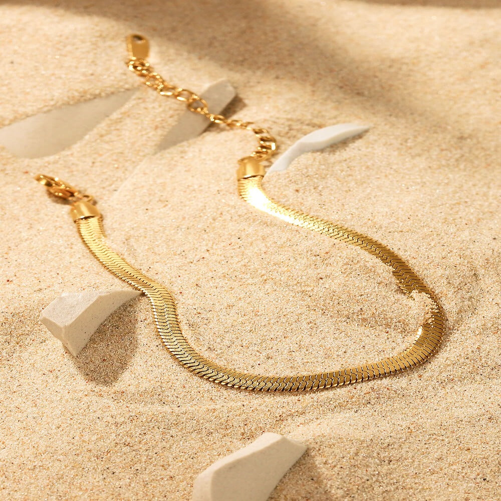 Gold Herringbone Snake Chain Bracelet