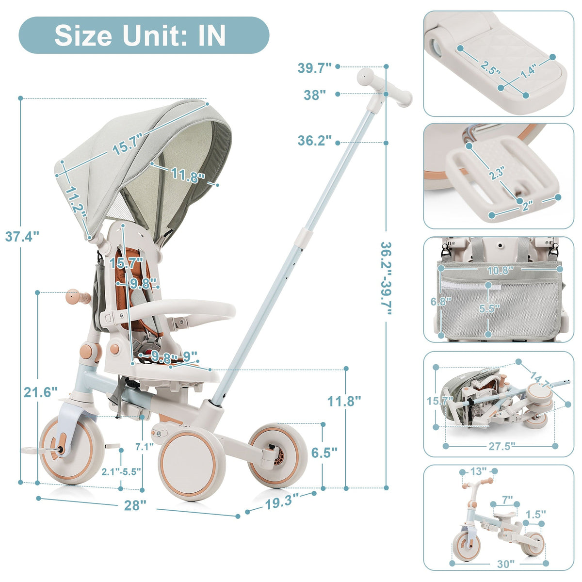 7 in 1 Baby Tricycle for Toddlers
