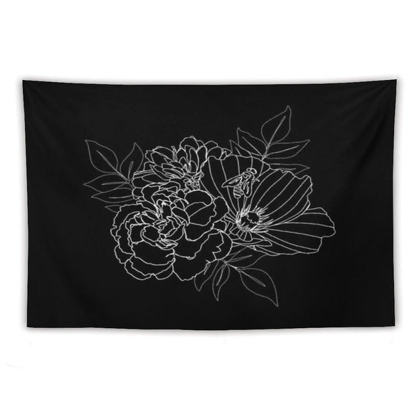 Black Floral Arrangment Tapestry