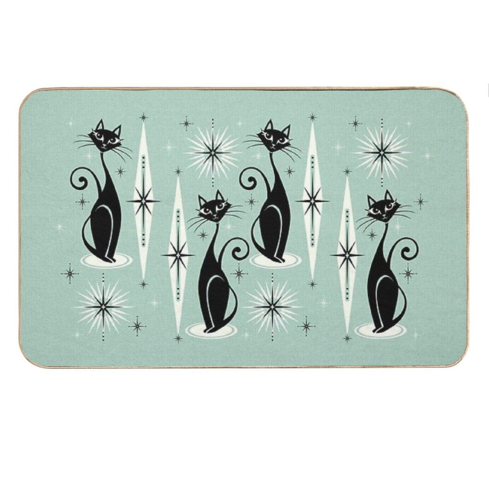 Mid Century Meow Retro Atomic Cats on Vintage Mint ©studioxtine Bath Mat