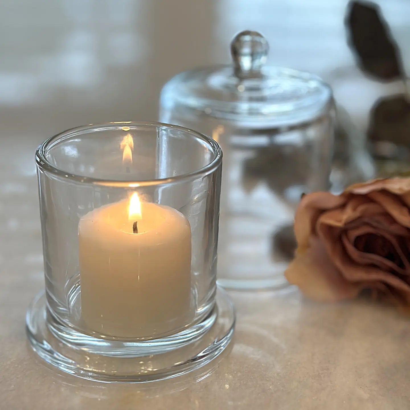 Glass Candle Holder With Glass Cover