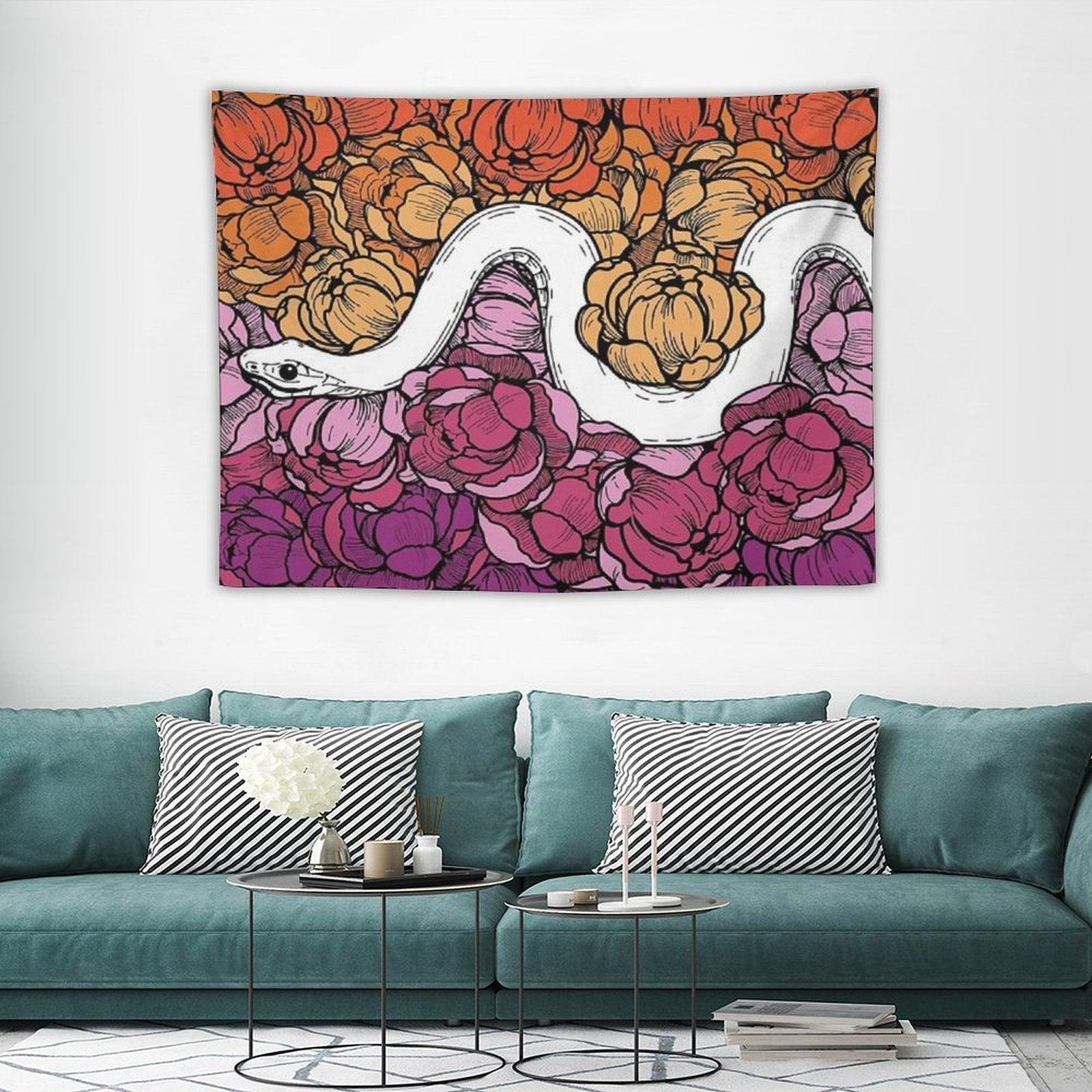 Floral Snake Lesbian Pride Colors Tapestry