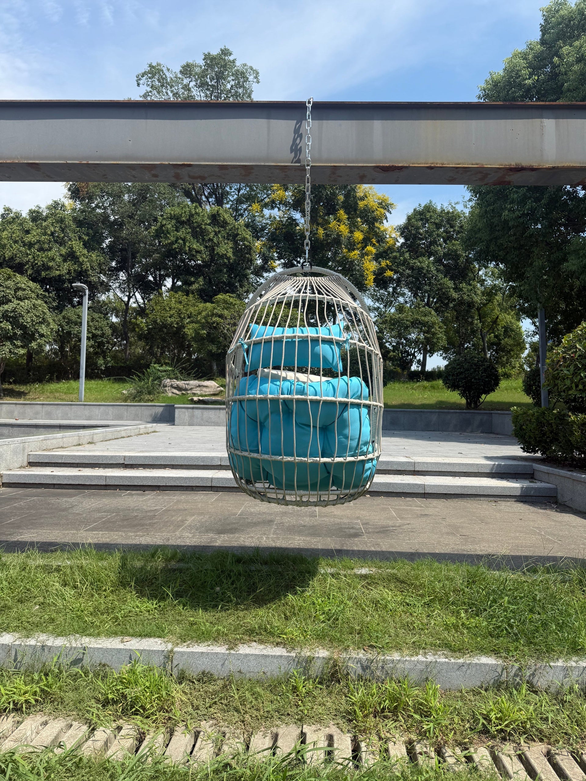 Outdoor Garden Rattan Egg Swing Hanging Chair PE Wicker Hanging Chair for Outdoor Patio