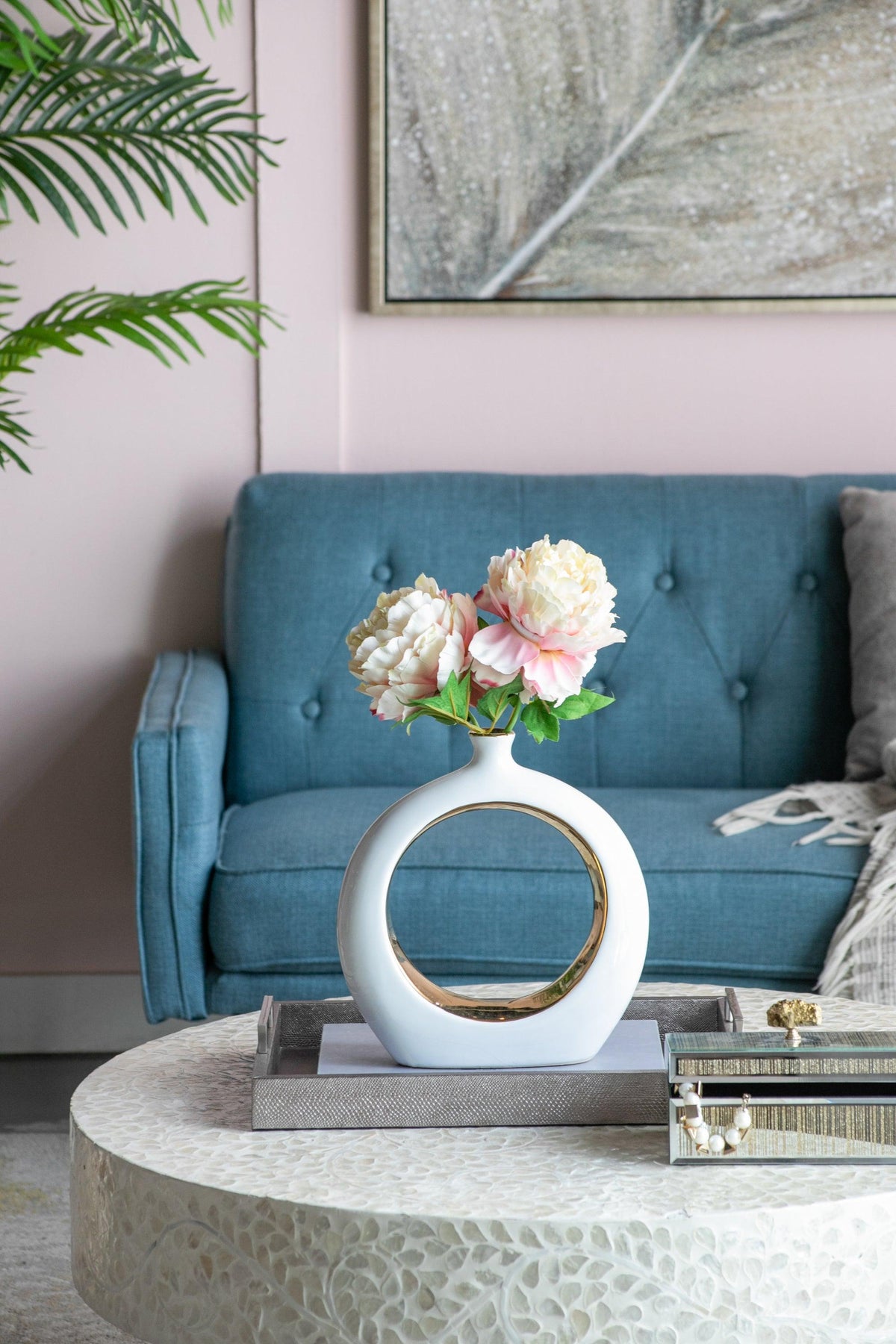 Modern White & Gold Ceramic Ring Vase